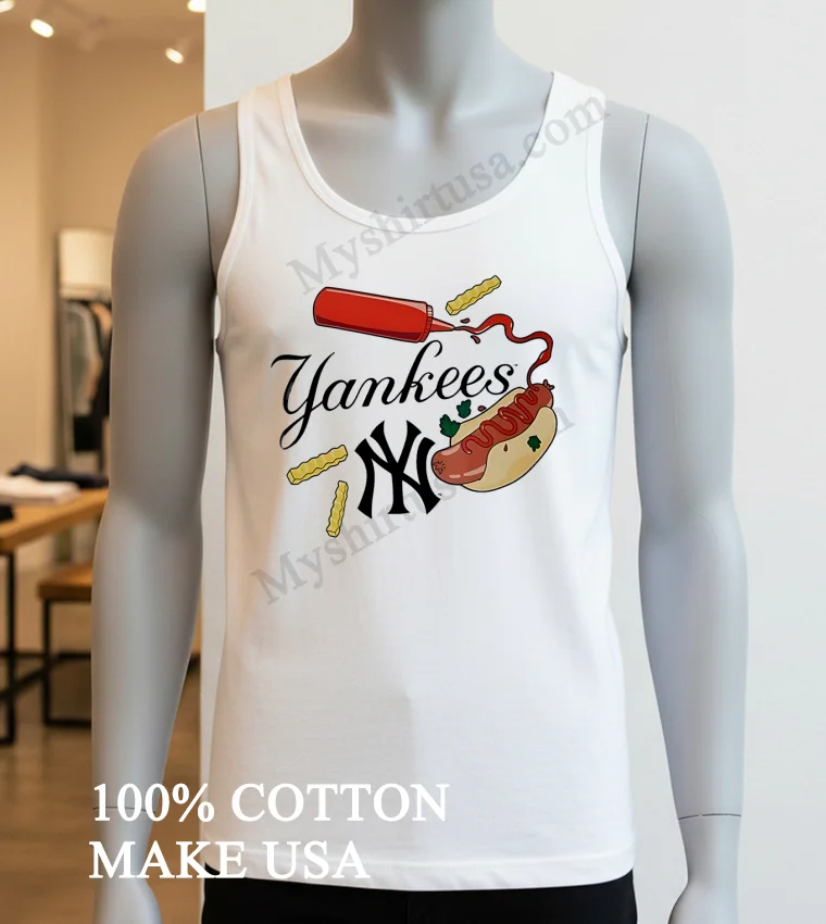 Yankees Ketchup Bottle Hot Dog And Crinkle Fries funny america t-shirts - white-t-shirt Yankees Ketchup Bottle Hot Dog And Crinkle Fries Shirt White T Shirt 3