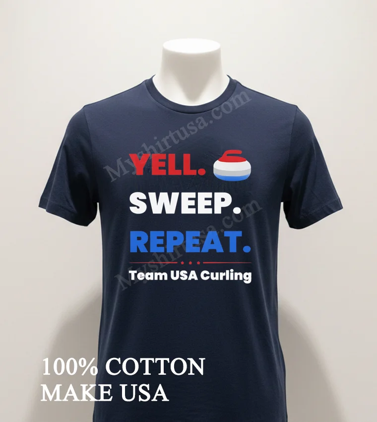 Yell Sweep Repeat Team Usa Curling Shirt Navy Shirt 1