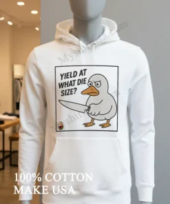 Yield At What Die Size Angry Duck Holding Knife funny america t-shirts